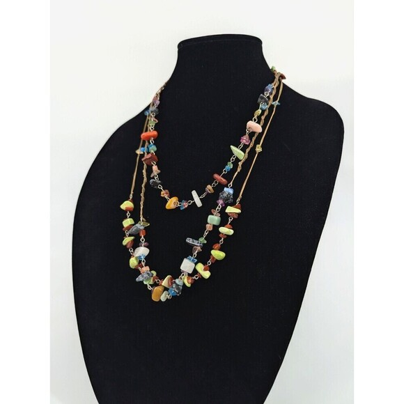 Boho Layered Necklace Chunky Stones Handmade Statement Piece Coachella Festival - Picture 2 of 9